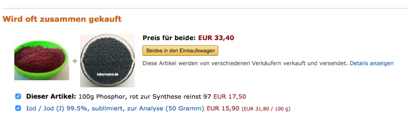 Amazon - Empfehlung: Roter Phosphor und Jod