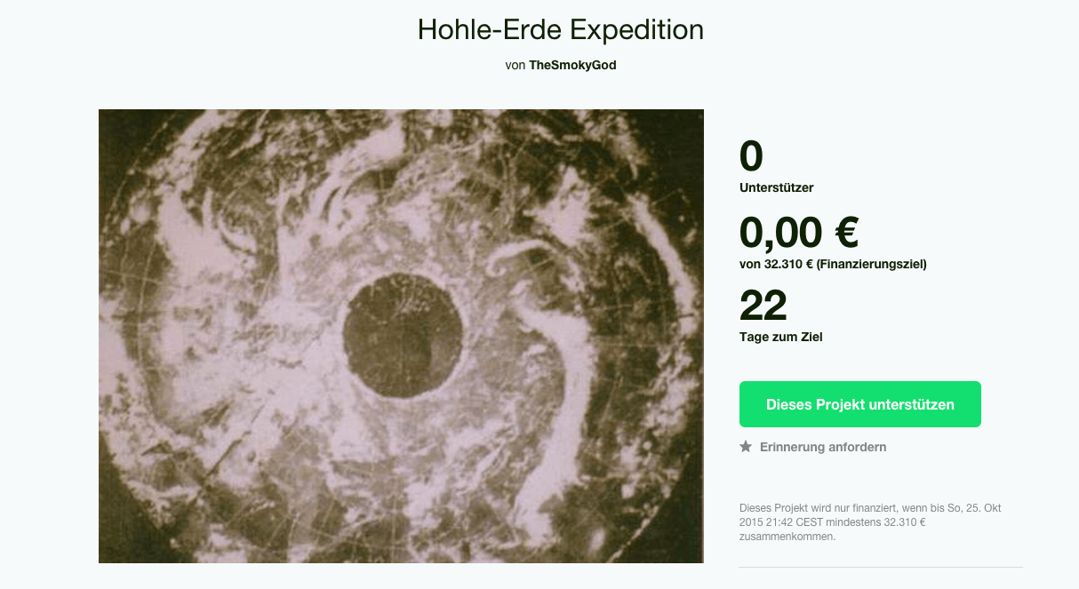 Screenshot Hohl-Erde-Kampagne bei Kickstarter