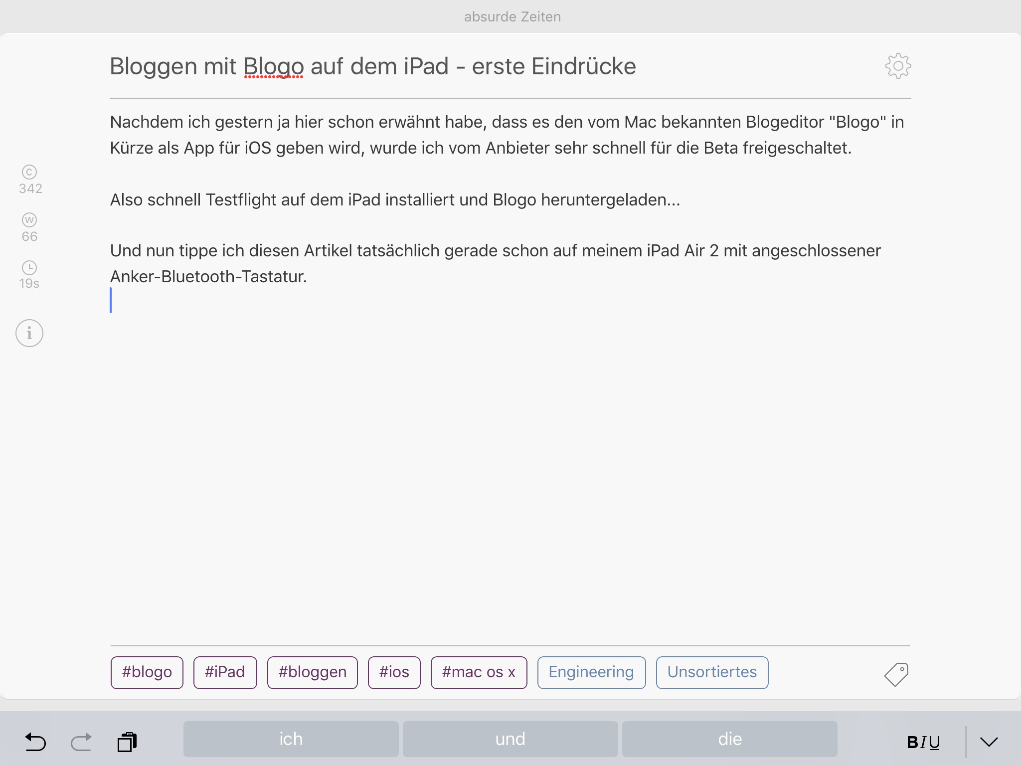 Screenshot Blogo auf dem iPad