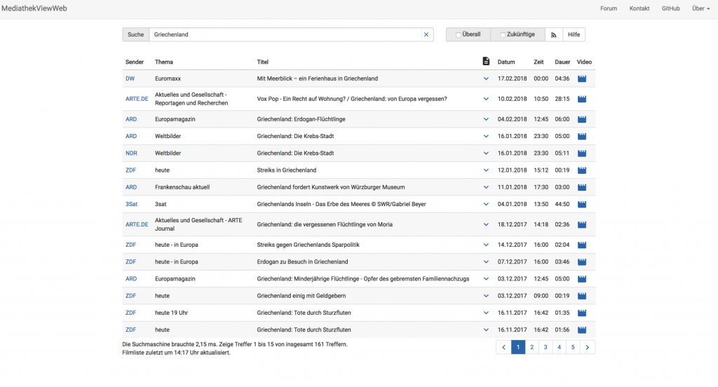 MediathekViewWeb - einfacher Download aus den Mediatheken via Webseite